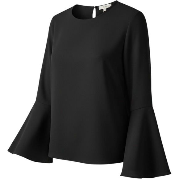 Frame Denim Tops - FRAME Black Bell Sleeve Keyhole Back Stretch Crepe Blouse Size M